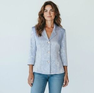 CITRON Blue 100% Rayon Patch Paisley Floral Button-Up Shirt Blouse Women's Small